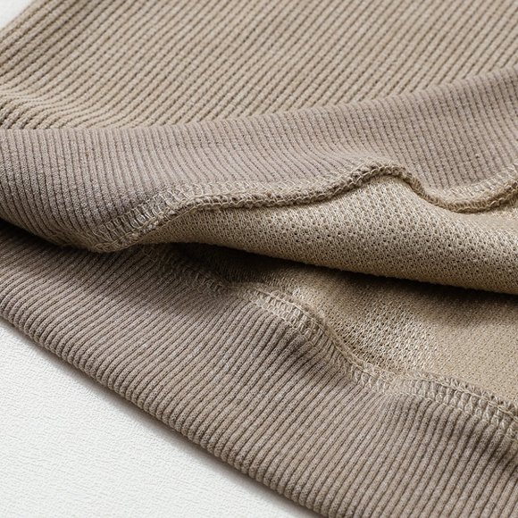 Cali Chic Women Sweatshirt Khaki Solid Ribbed Knit Round Neck Pullover - Picture 8 of 9